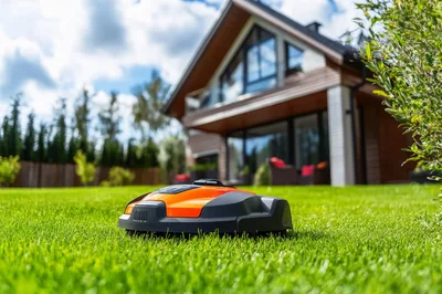 Autonomous Robotic Lawn Mower Working On Residential Grass