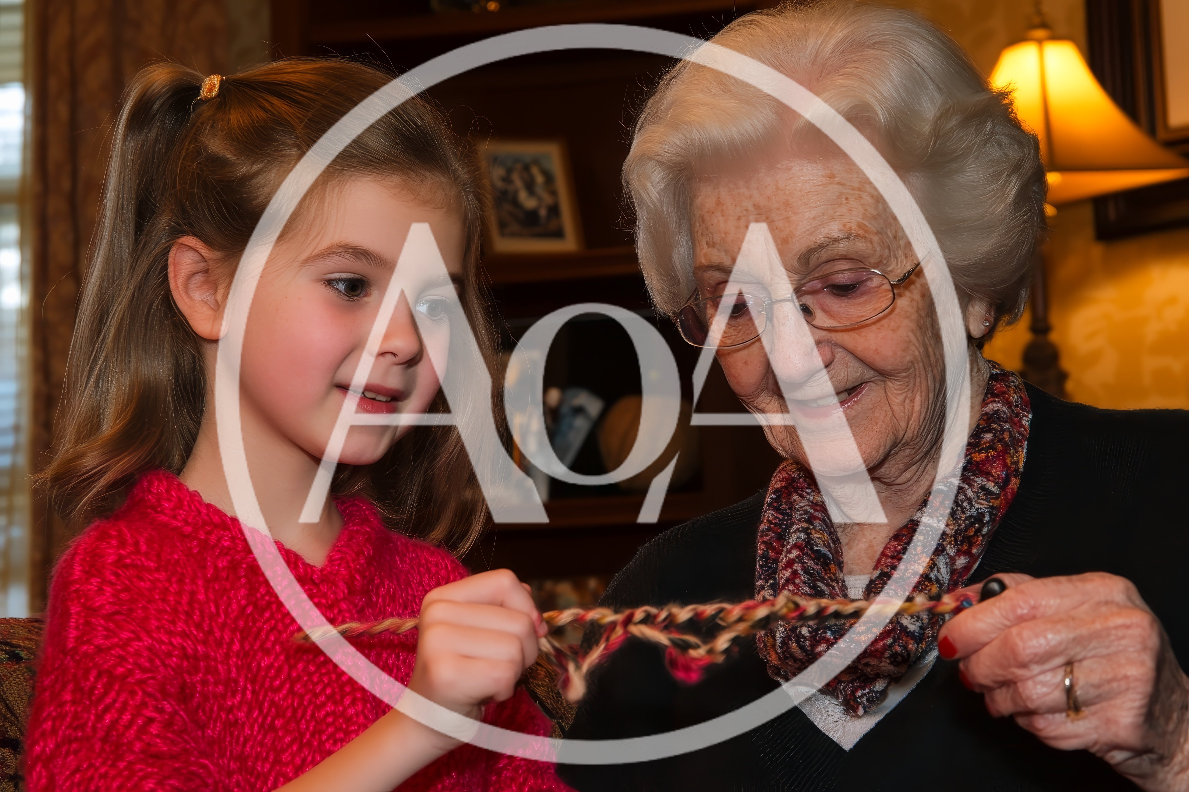 Grandmother Teaching Young Granddaughter To Knit