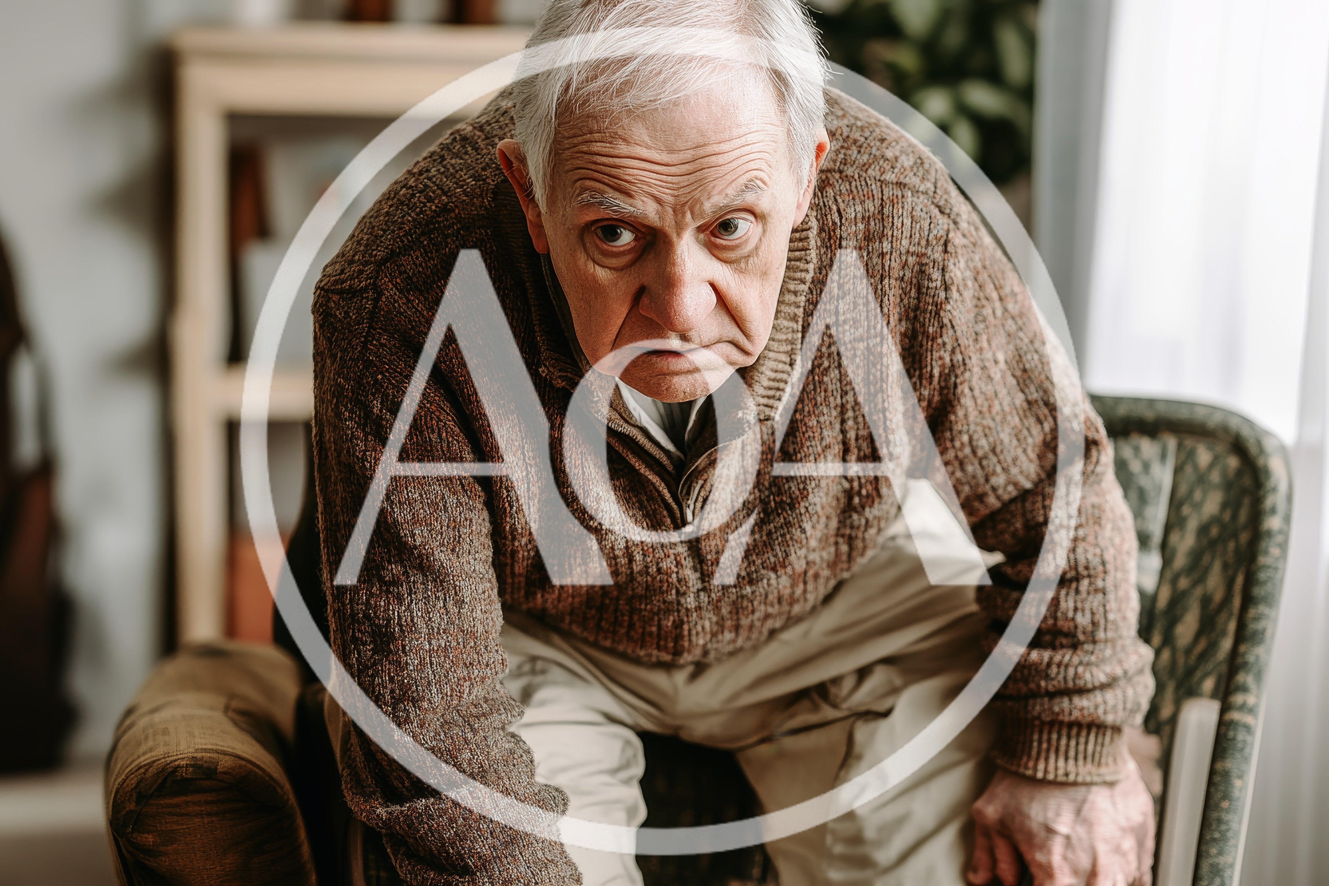 Elderly Man Sitting In An Armchair Looking Concerned