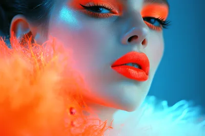 Portrait Of A Woman With Neon Makeup