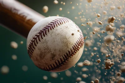 Baseball Bat Striking A Dirty Baseball In Midair