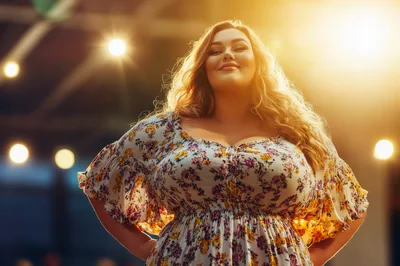 Confident Plus Size Woman Standing In Golden Hour Light