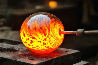 Molten Glass Sphere Being Shaped by a Glassblower