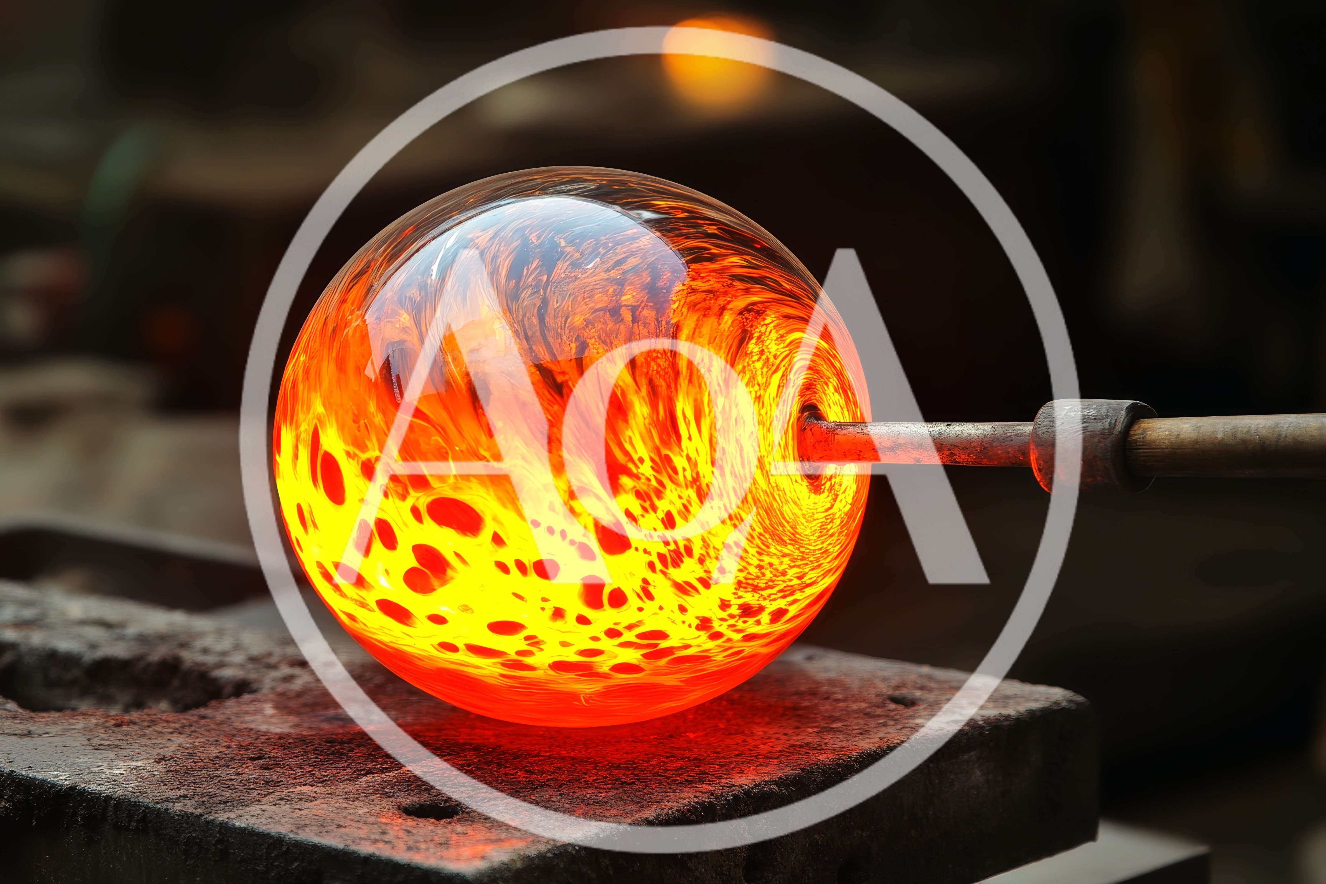 Molten Glass Sphere Being Shaped by a Glassblower