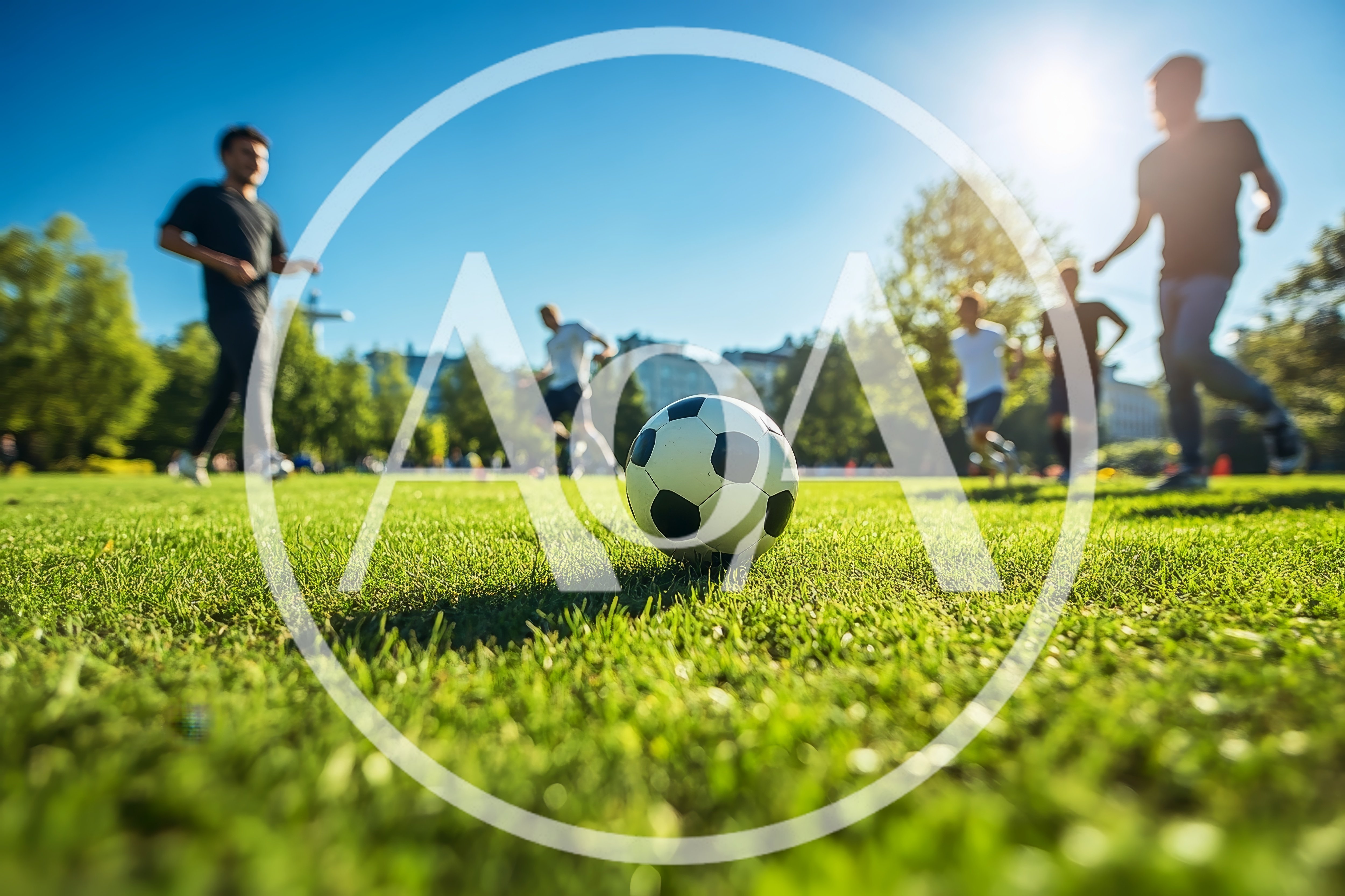 Group of Friends Playing Soccer in a Sunny Park