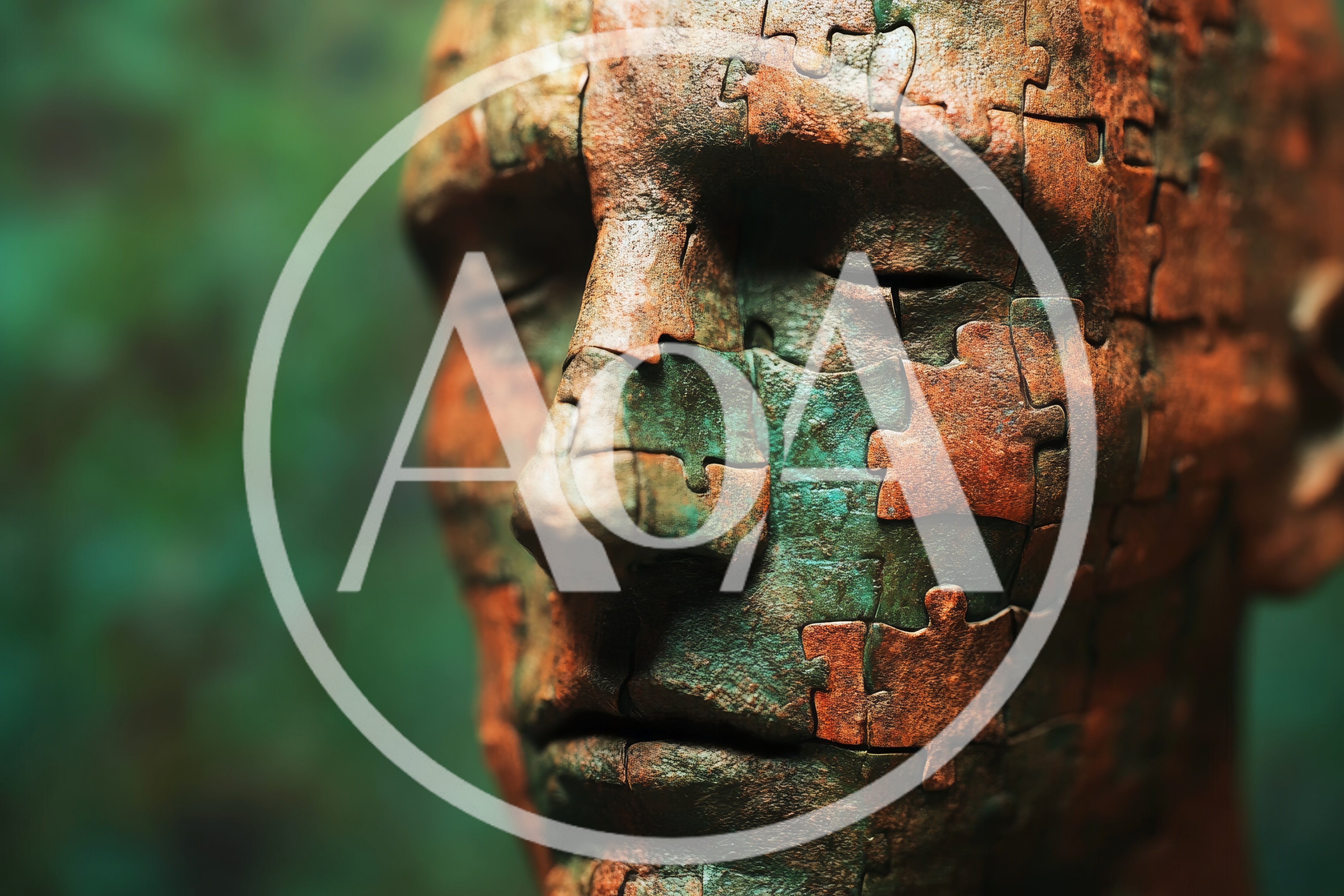 Abstract Human Head Sculpture Made Of Puzzle Pieces