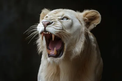 Close Up Portrait Of A Roaring White Lion