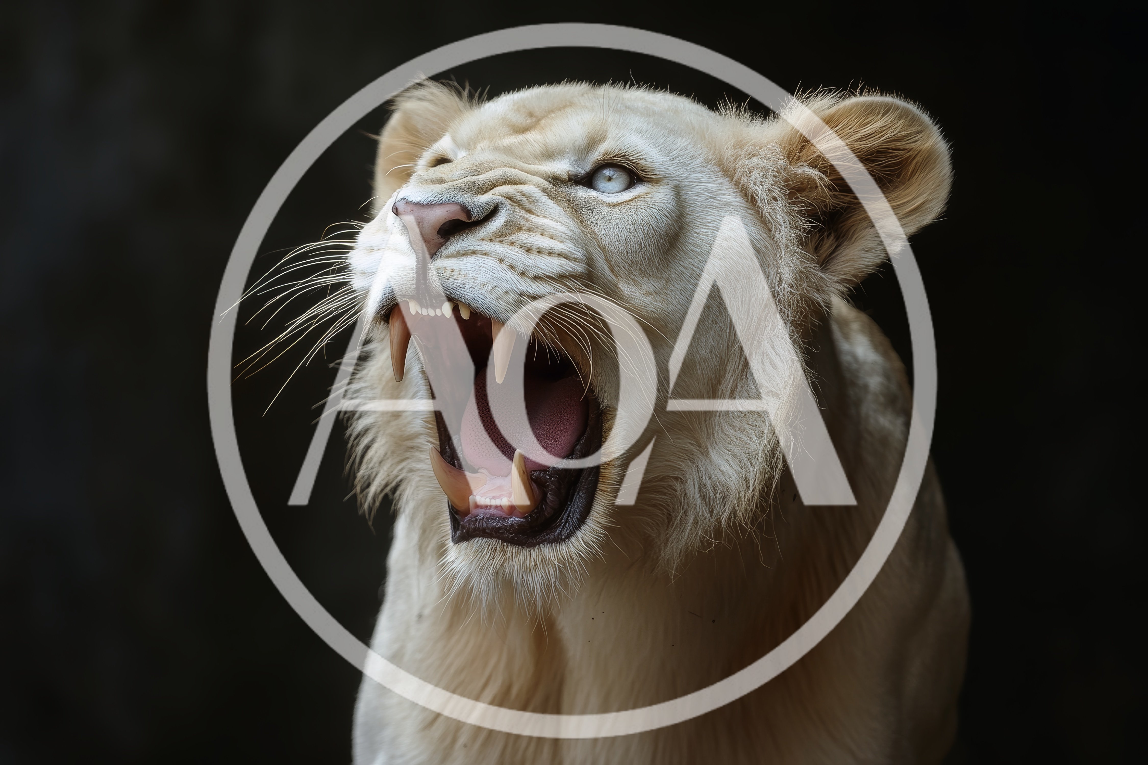 Close Up Portrait Of A Roaring White Lion