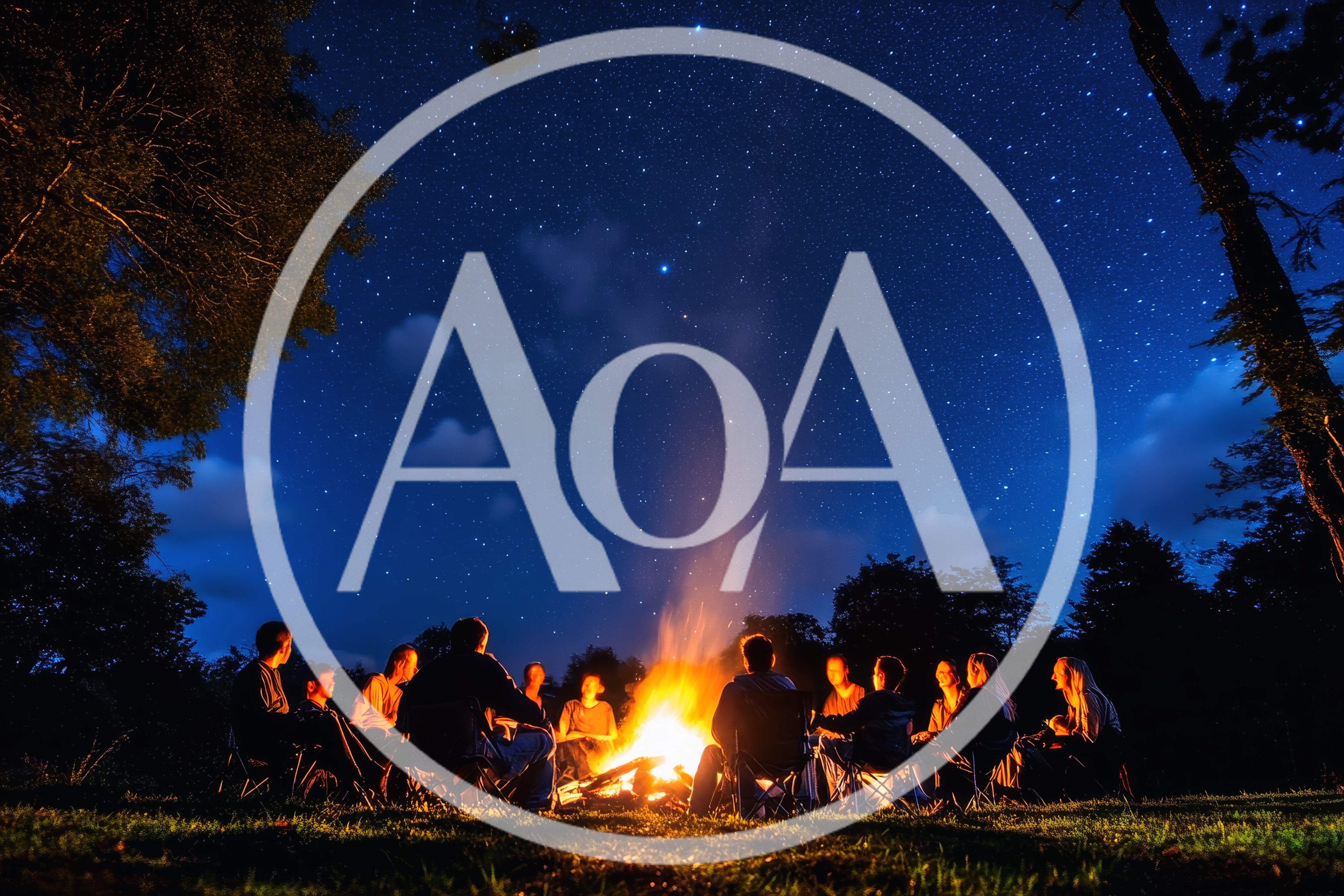 Group of Friends Sitting Around a Campfire Under Starry Sky