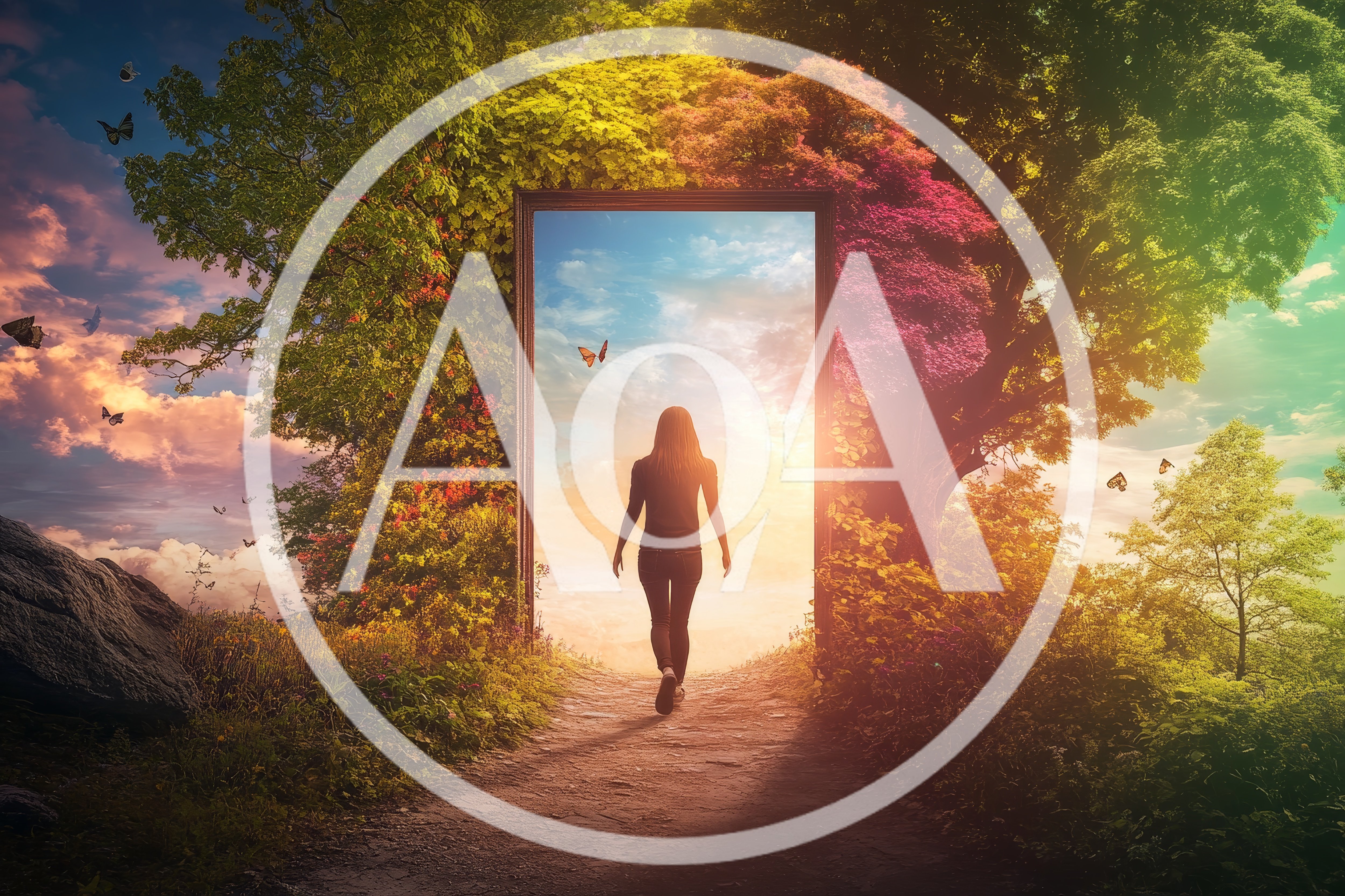 Woman Walking Through A Magical Portal In A Forest