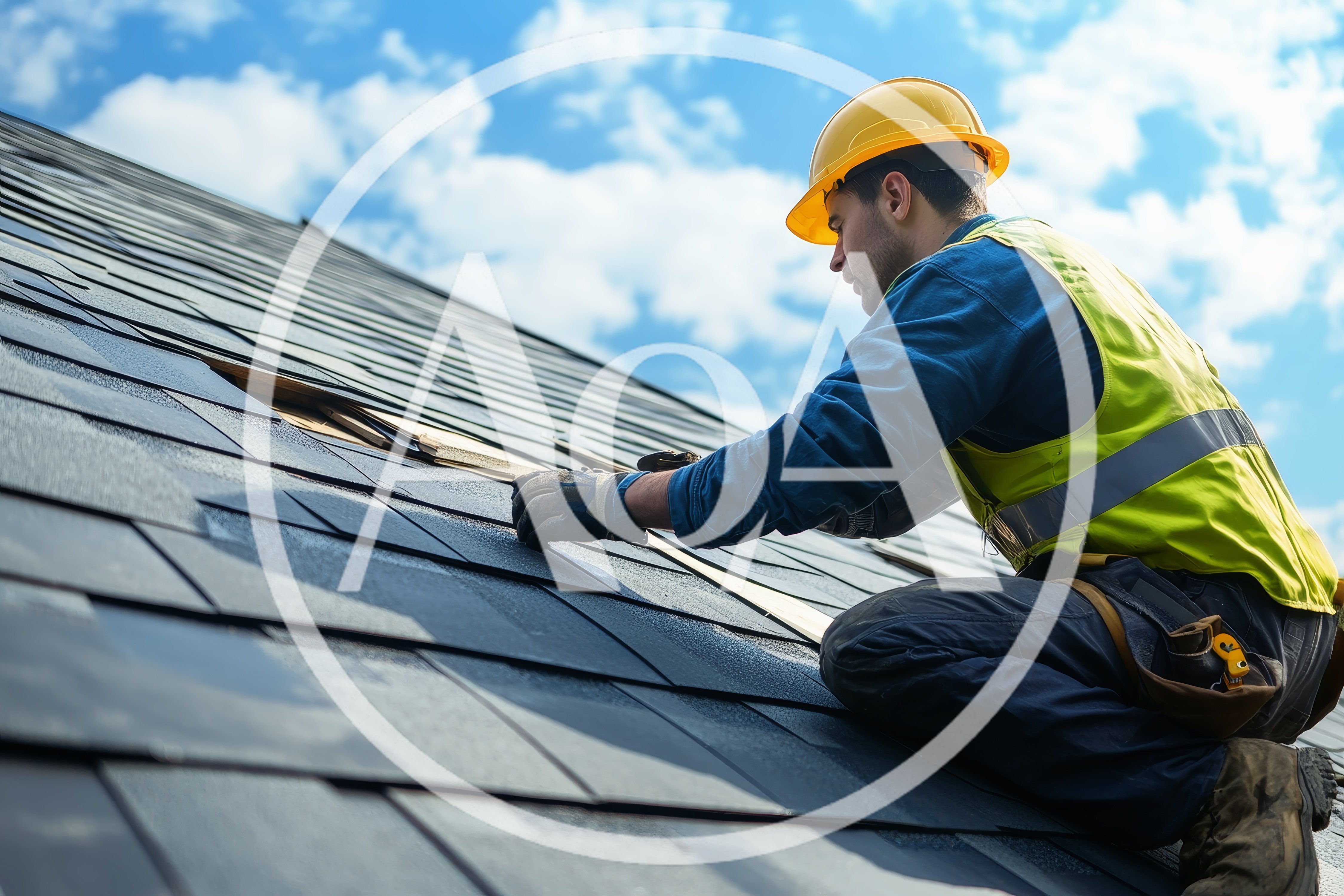 Professional Roofer Installing Asphalt Shingles on Residential Roof
