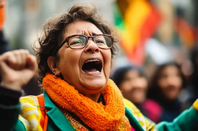 Mature Woman Protesting With Passionate Expression