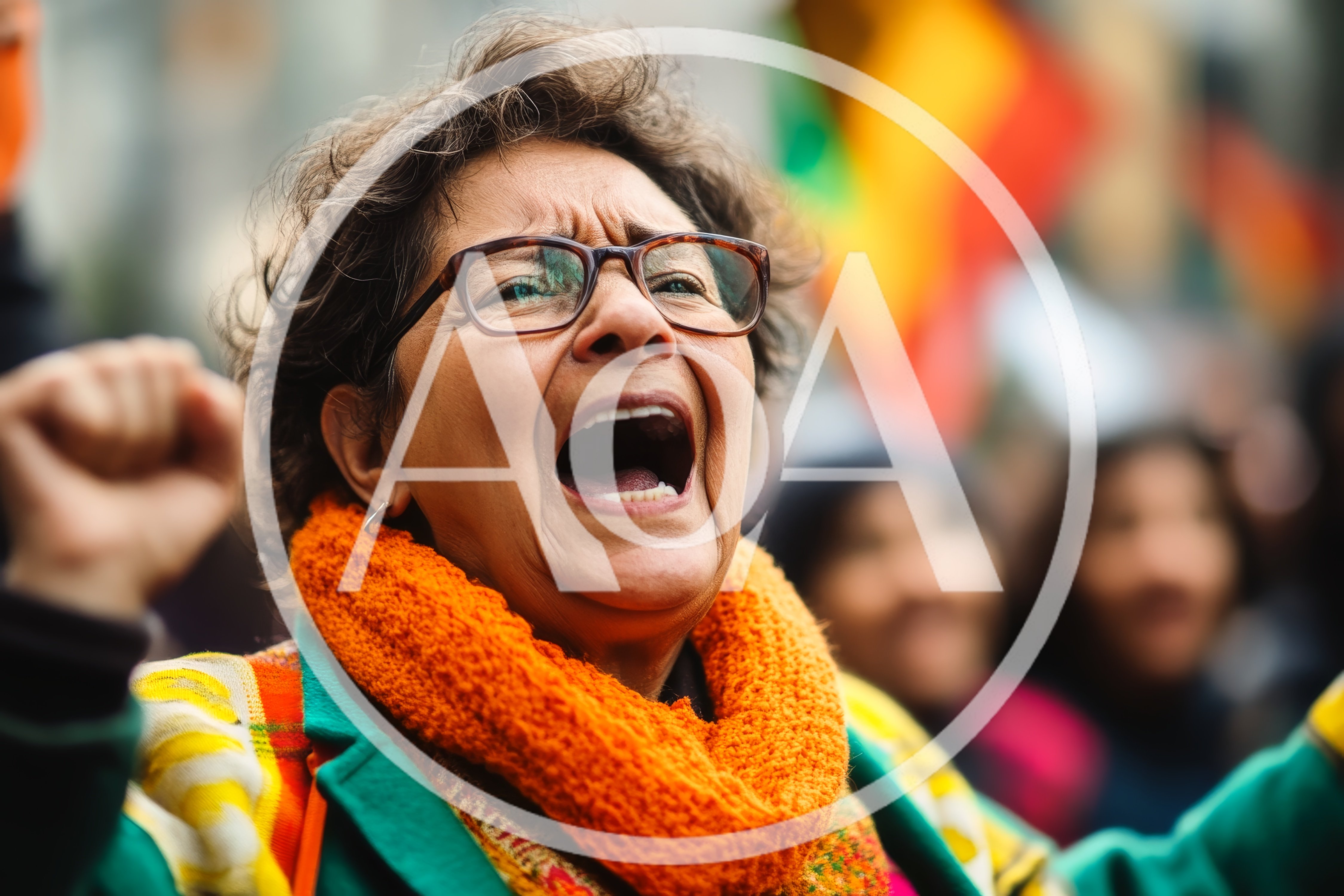 Mature Woman Protesting With Passionate Expression
