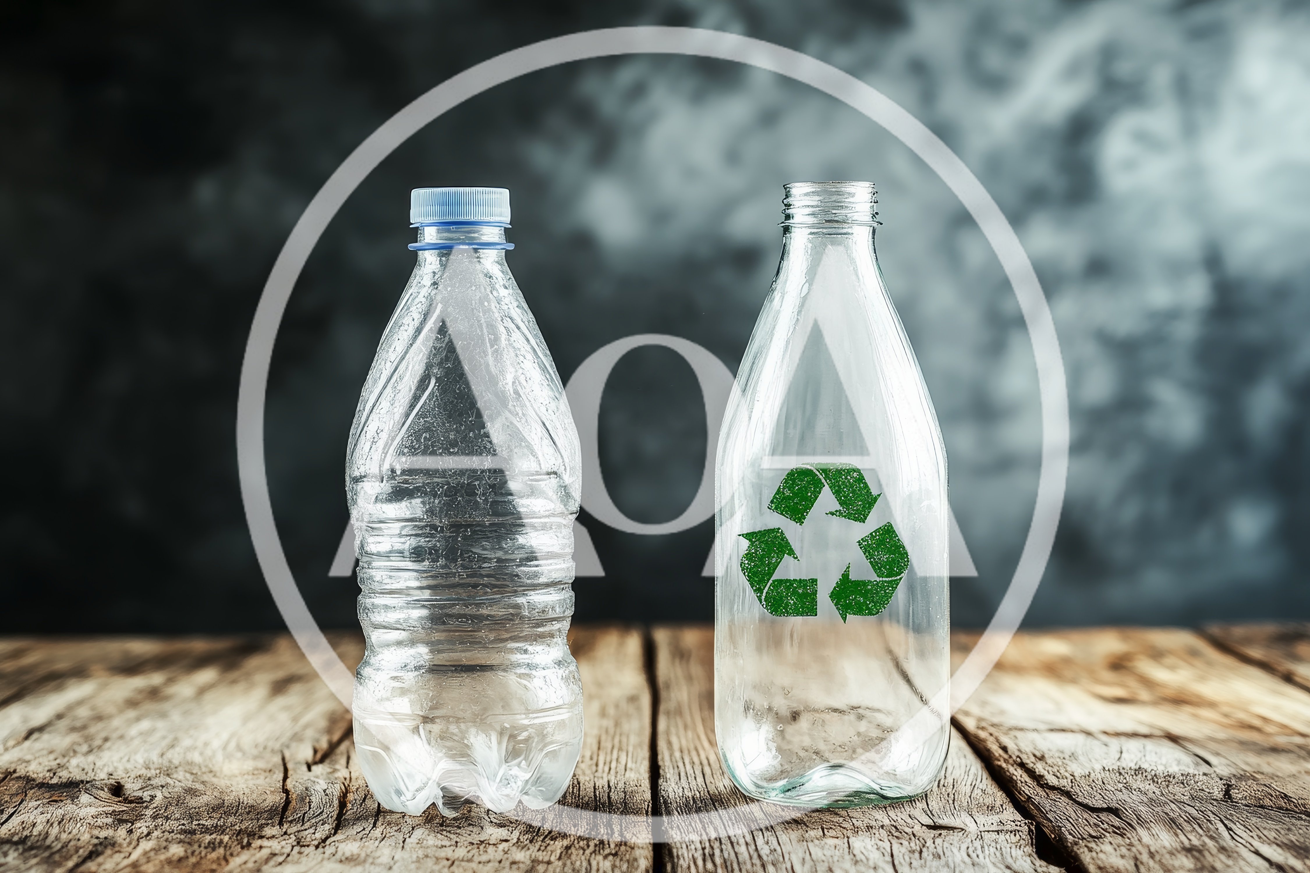 Plastic Bottle Versus Glass Bottle With Recycling Symbol