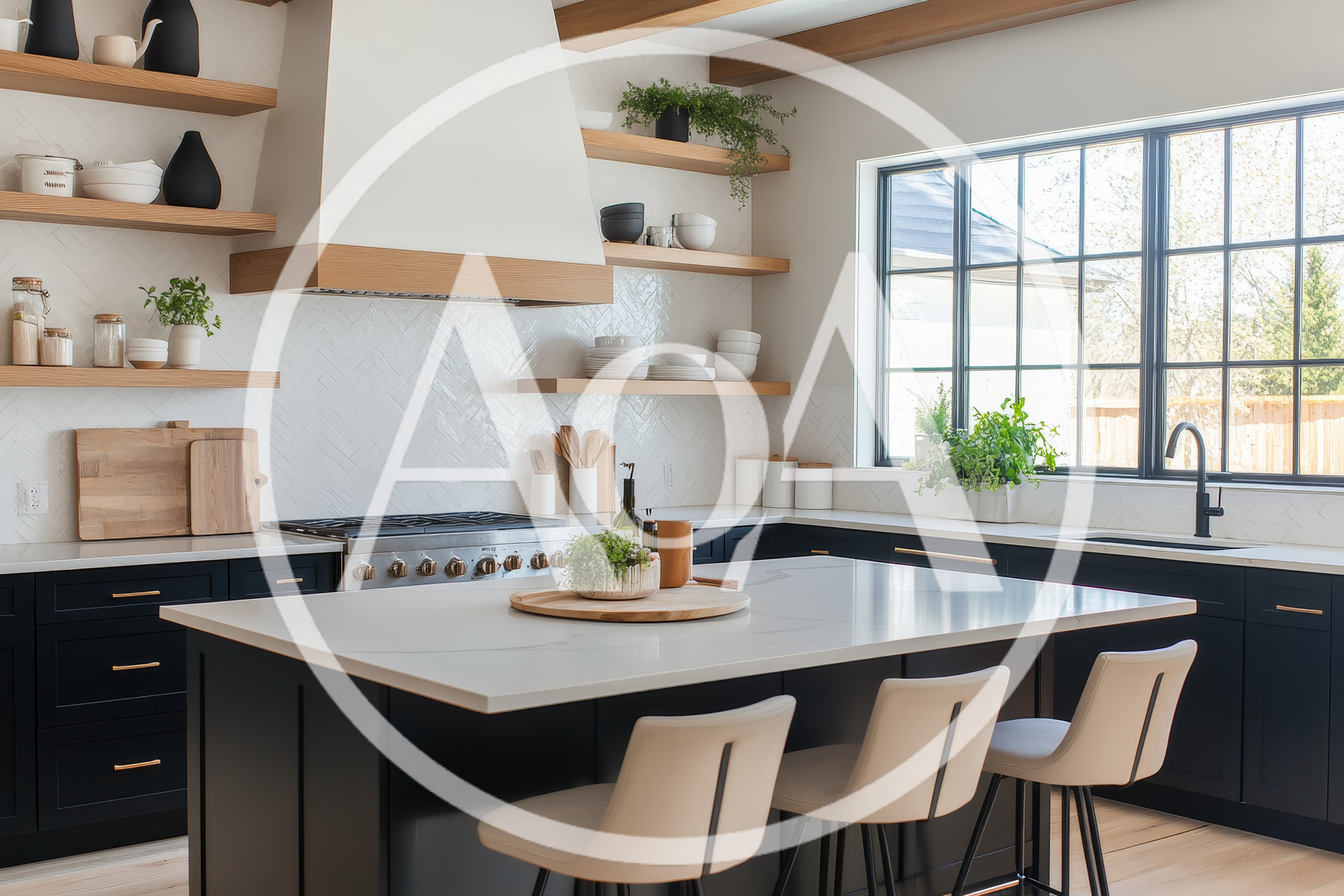 Modern Kitchen Interior With Dark Cabinets And Island