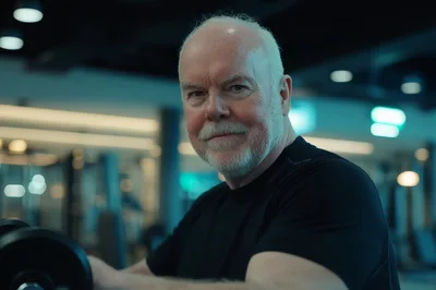 Senior Man Exercising With Dumbbells In A Modern Gym