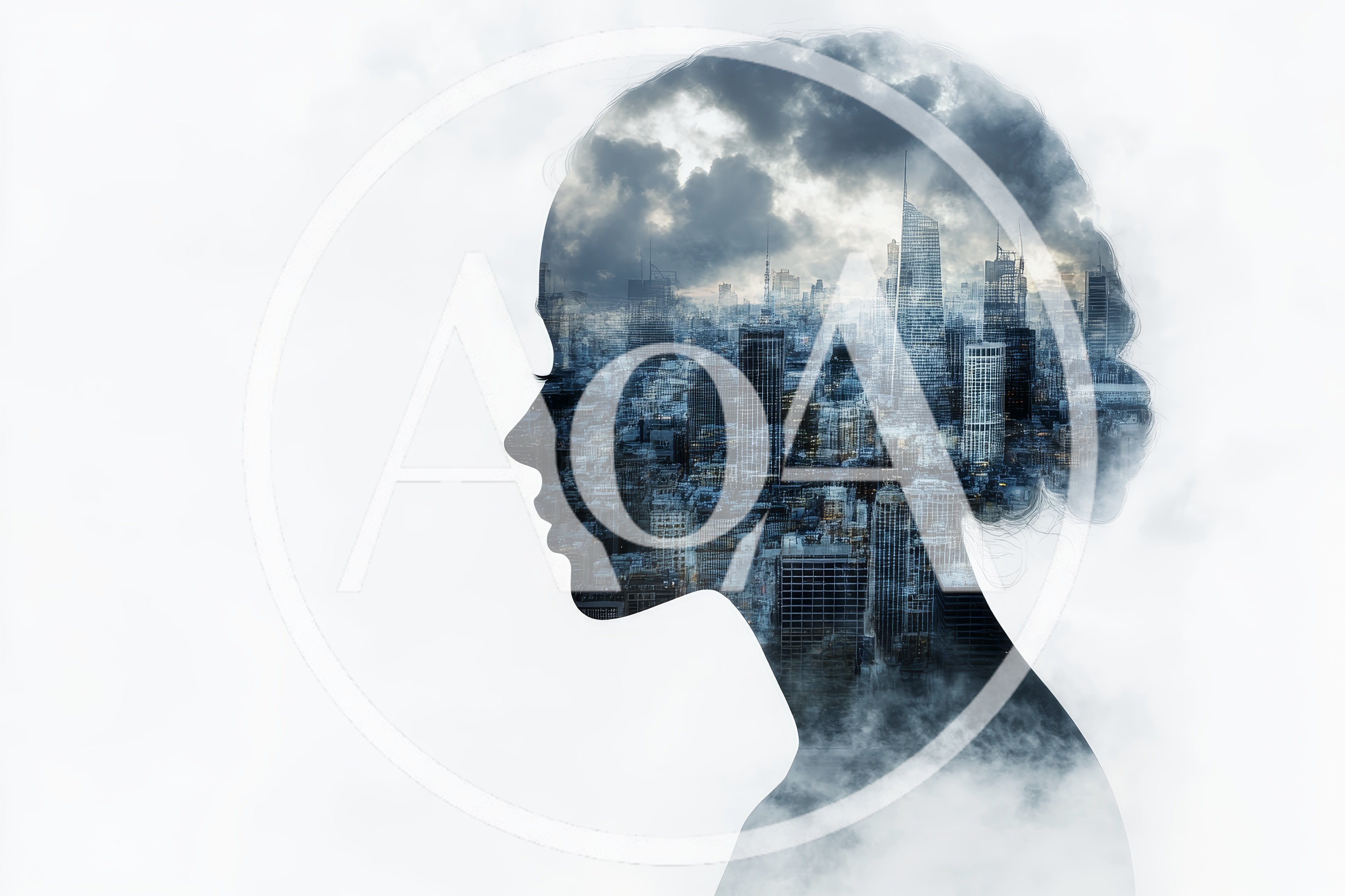 Double Exposure Silhouette Of A Woman And Cityscape