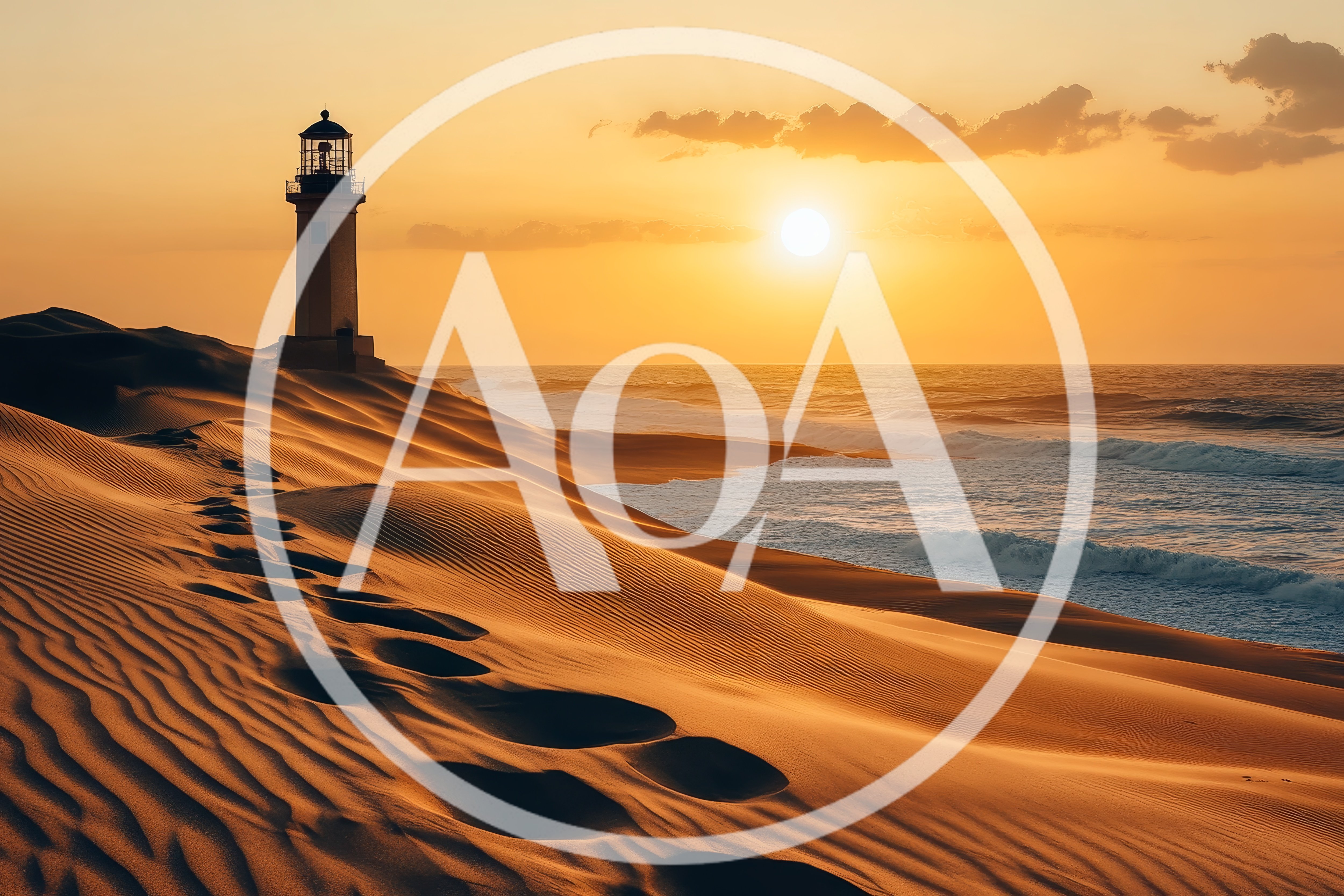 Lighthouse Standing On A Sandy Coastal Dune At Sunset