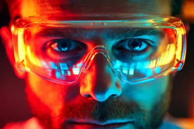 Close Up Portrait Of A Scientist Wearing Safety Goggles