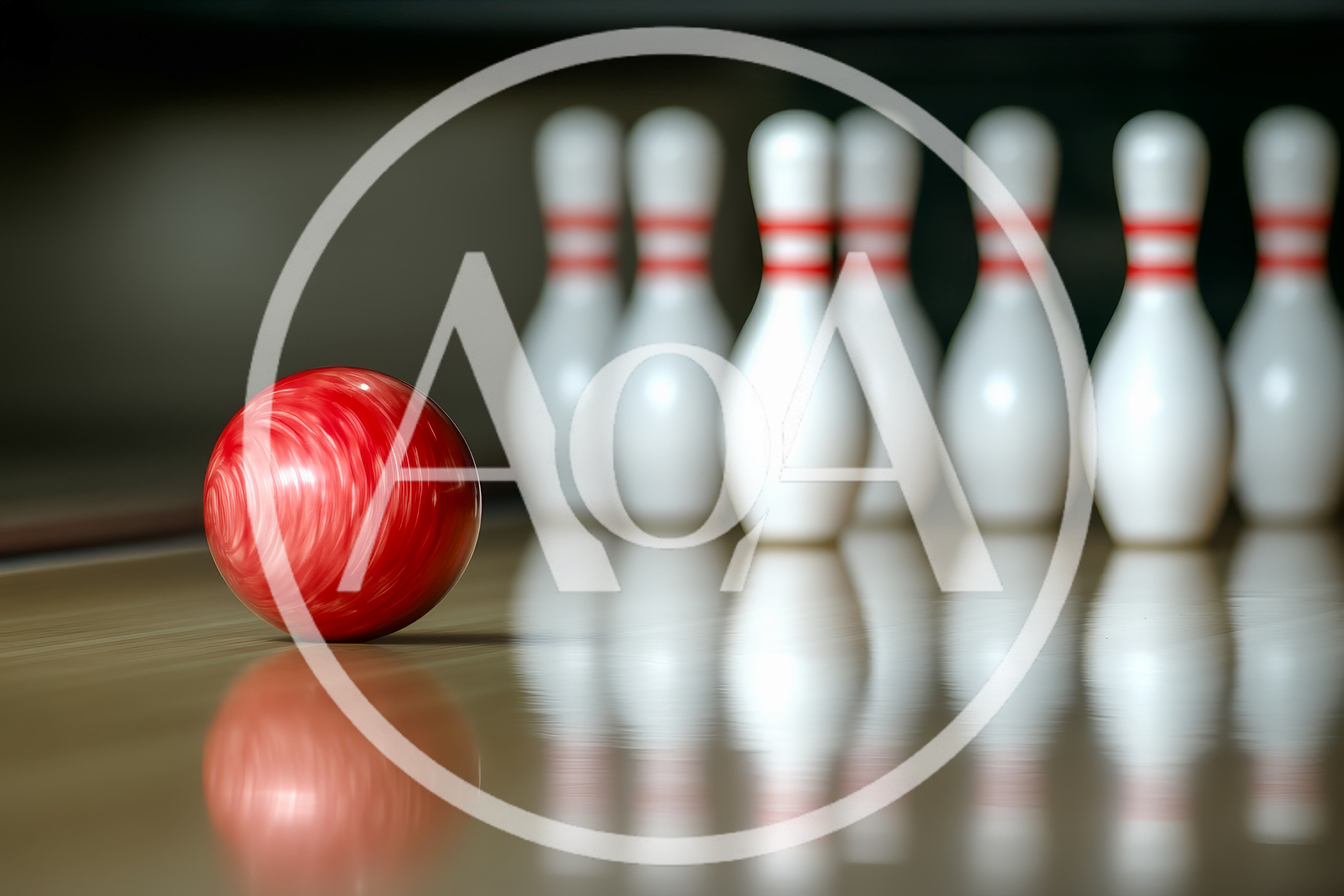 Red Bowling Ball Approaching Pins On A Lane