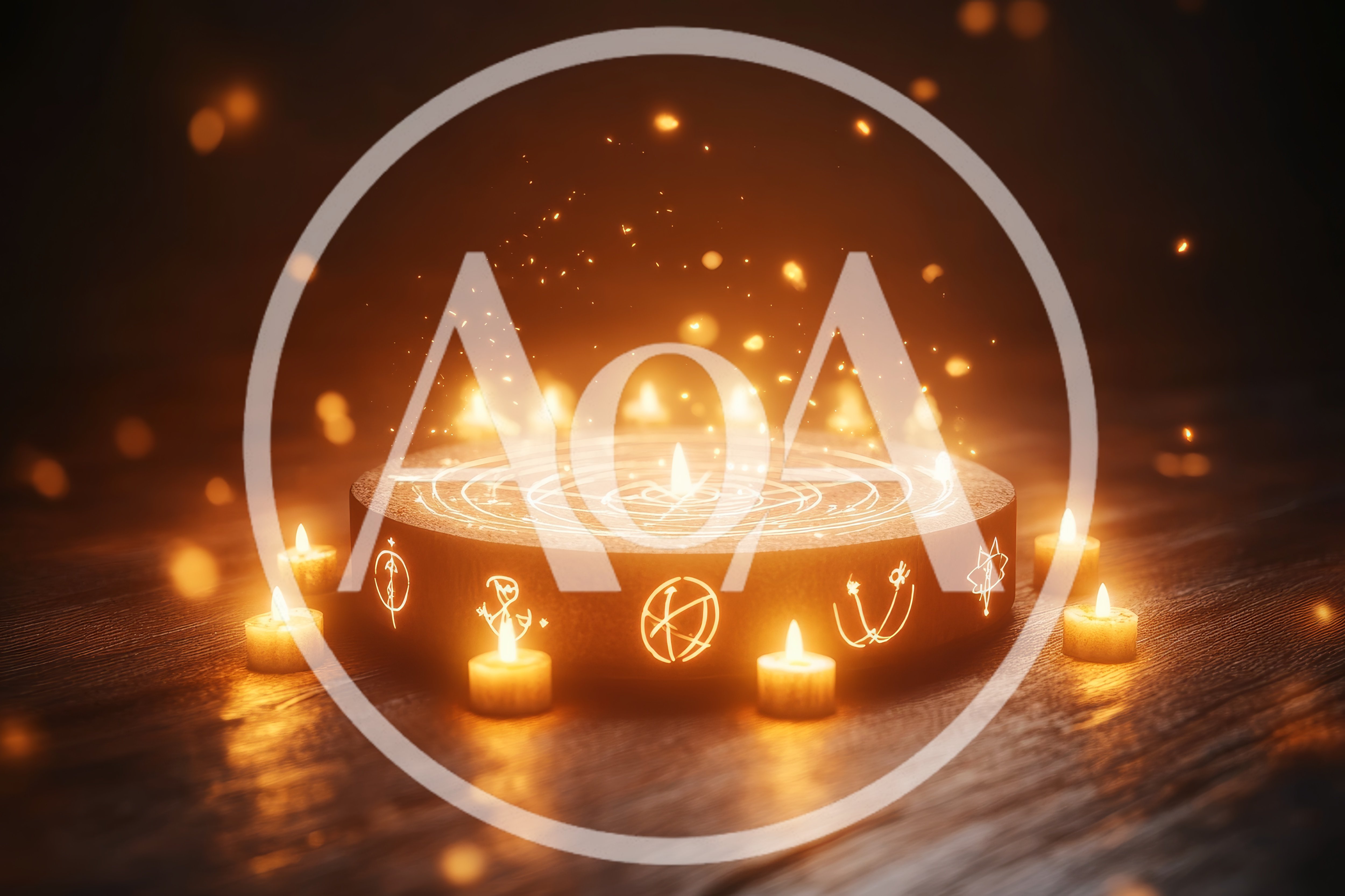 Glowing Ritual Stone With Magical Runes And Candles
