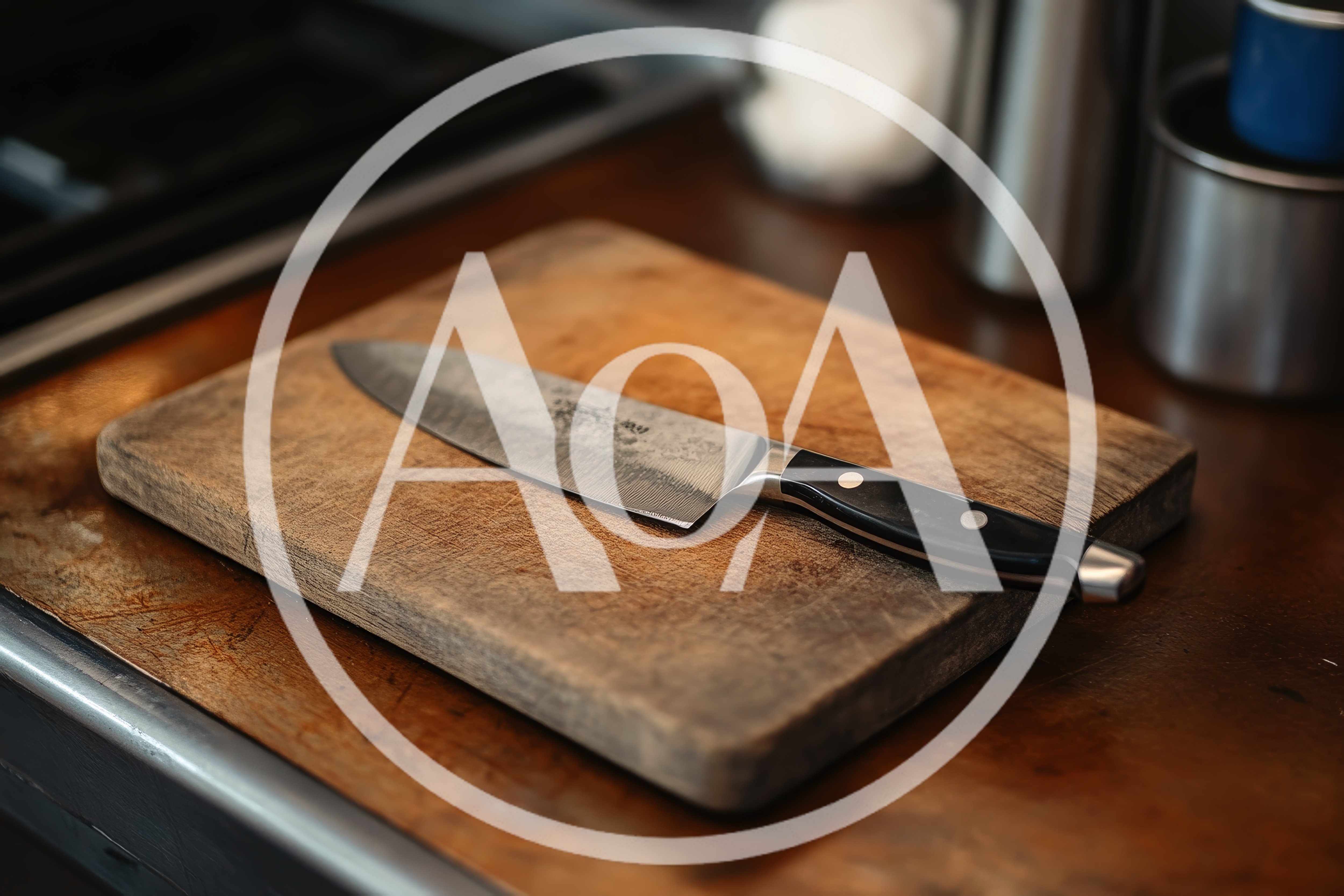 Chef Knife Resting On A Wooden Cutting Board