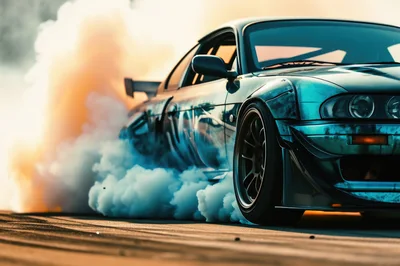 Modified Sports Car Performing A High Speed Drift