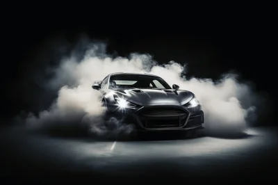 Black Sports Car Drifting In Thick Smoke