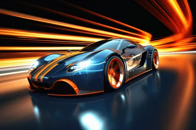 Futuristic Sports Car Speeding Through A Neon Tunnel