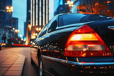 Black Luxury Sedan Parked On City Street At Night