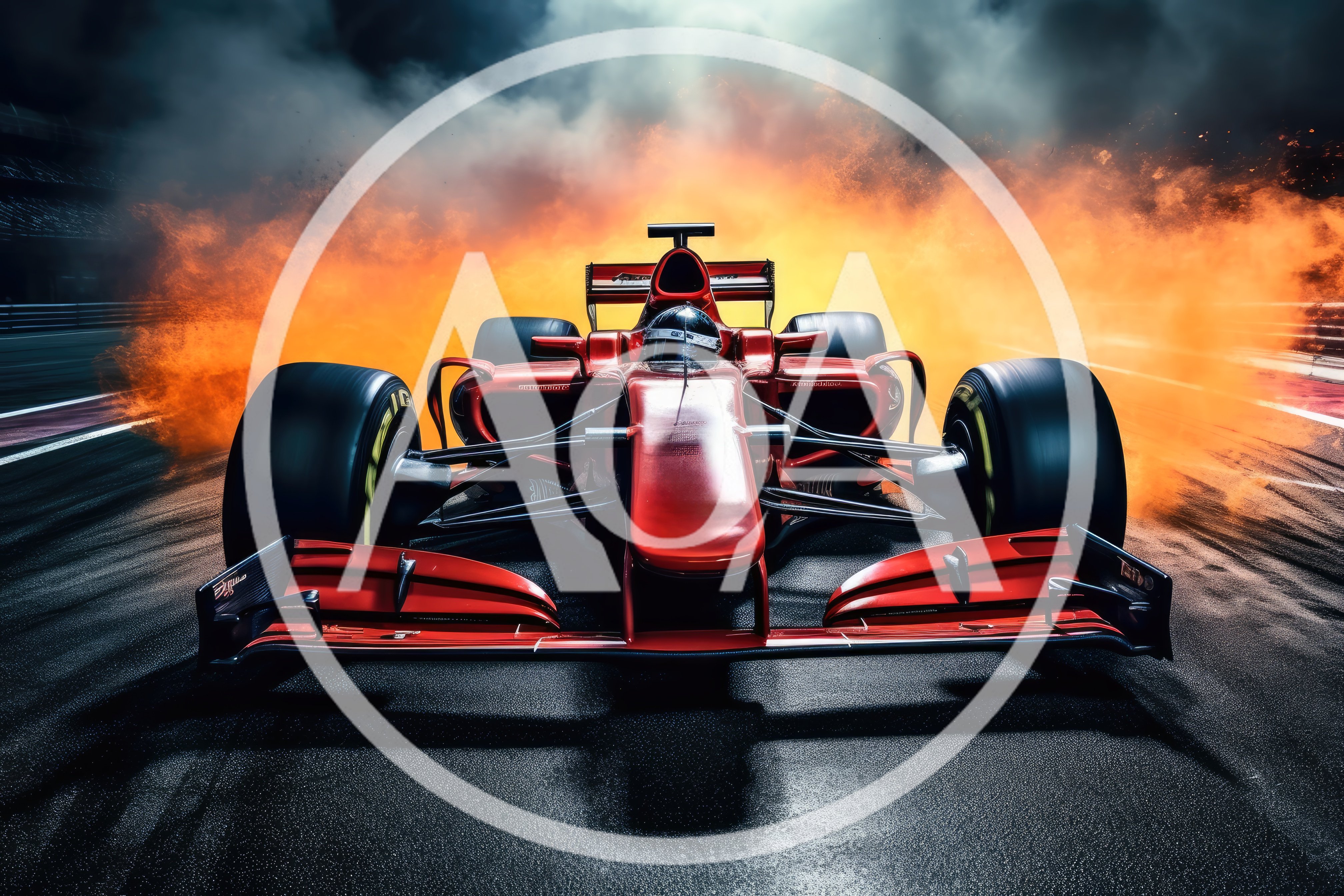 Red Formula One Race Car On Track With Smoke