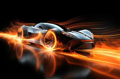 Futuristic Sports Car Speeding Through Glowing Fire Trails