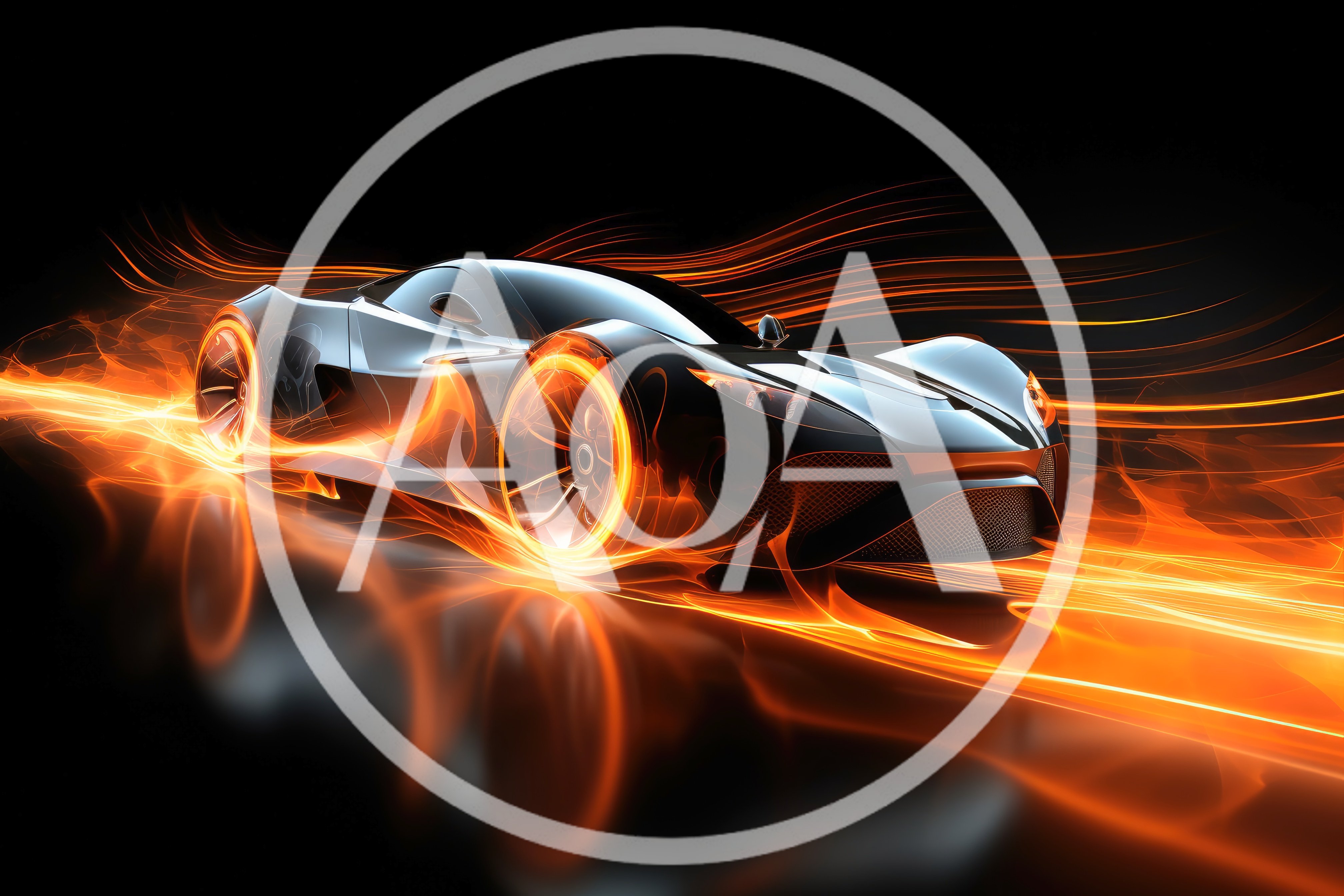 Futuristic Sports Car Speeding Through Glowing Fire Trails