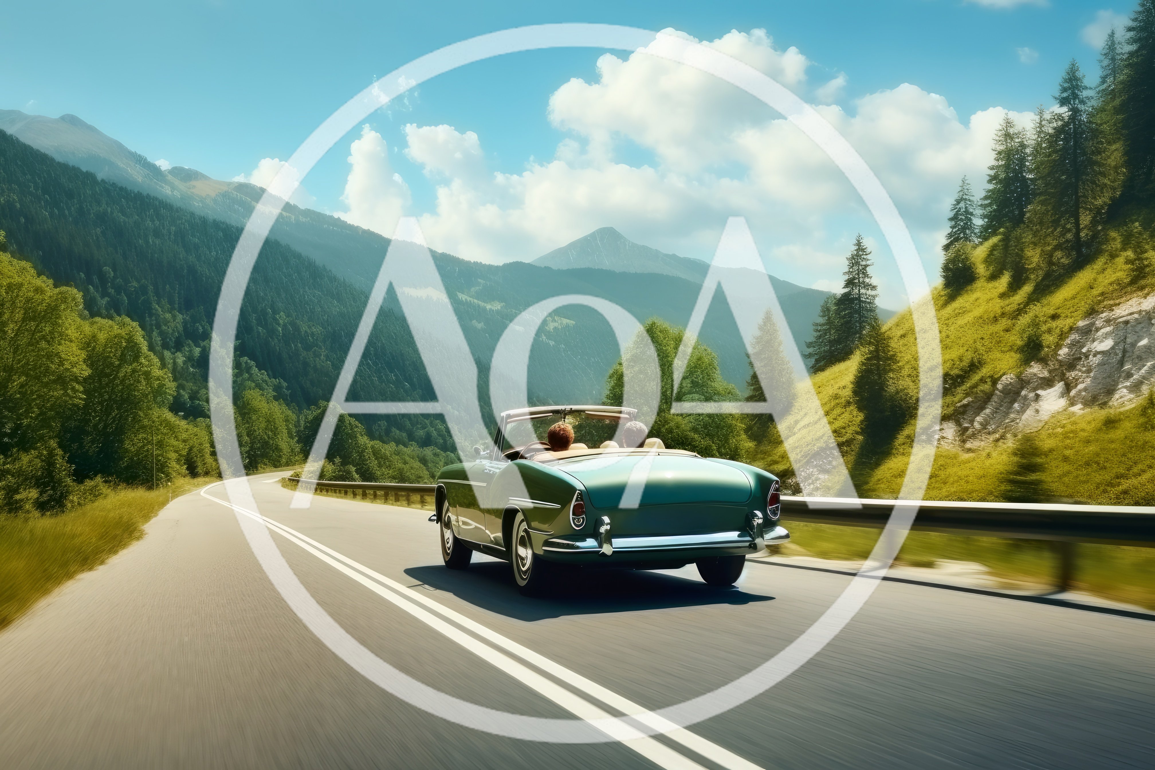 Vintage Convertible Driving Along A Scenic Mountain Road
