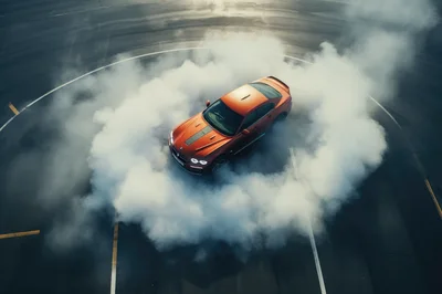 Orange Sports Car Performing A Drift Maneuver