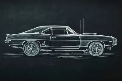 Chalk Drawing Of A Classic Muscle Car
