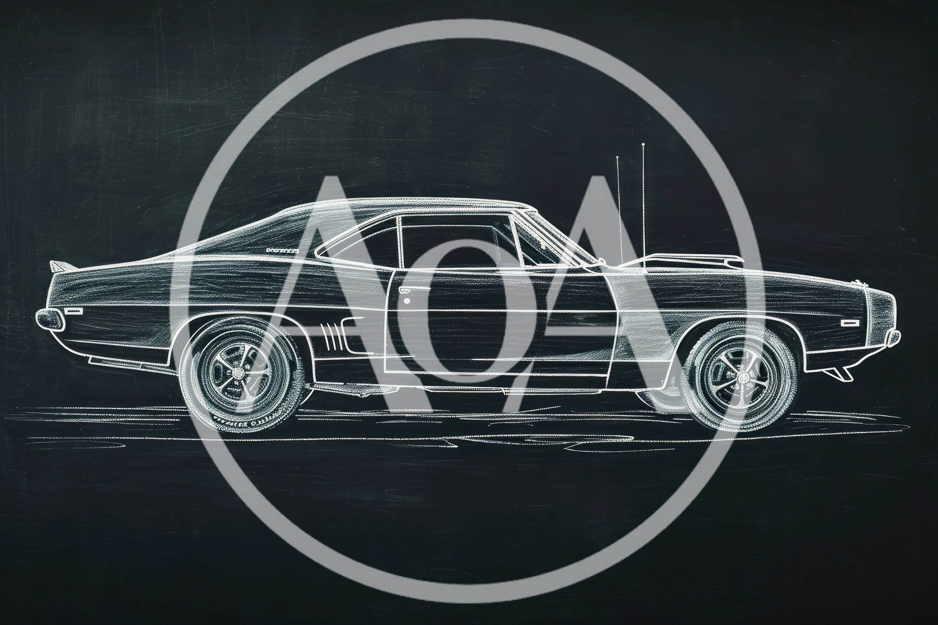 Chalk Drawing Of A Classic Muscle Car