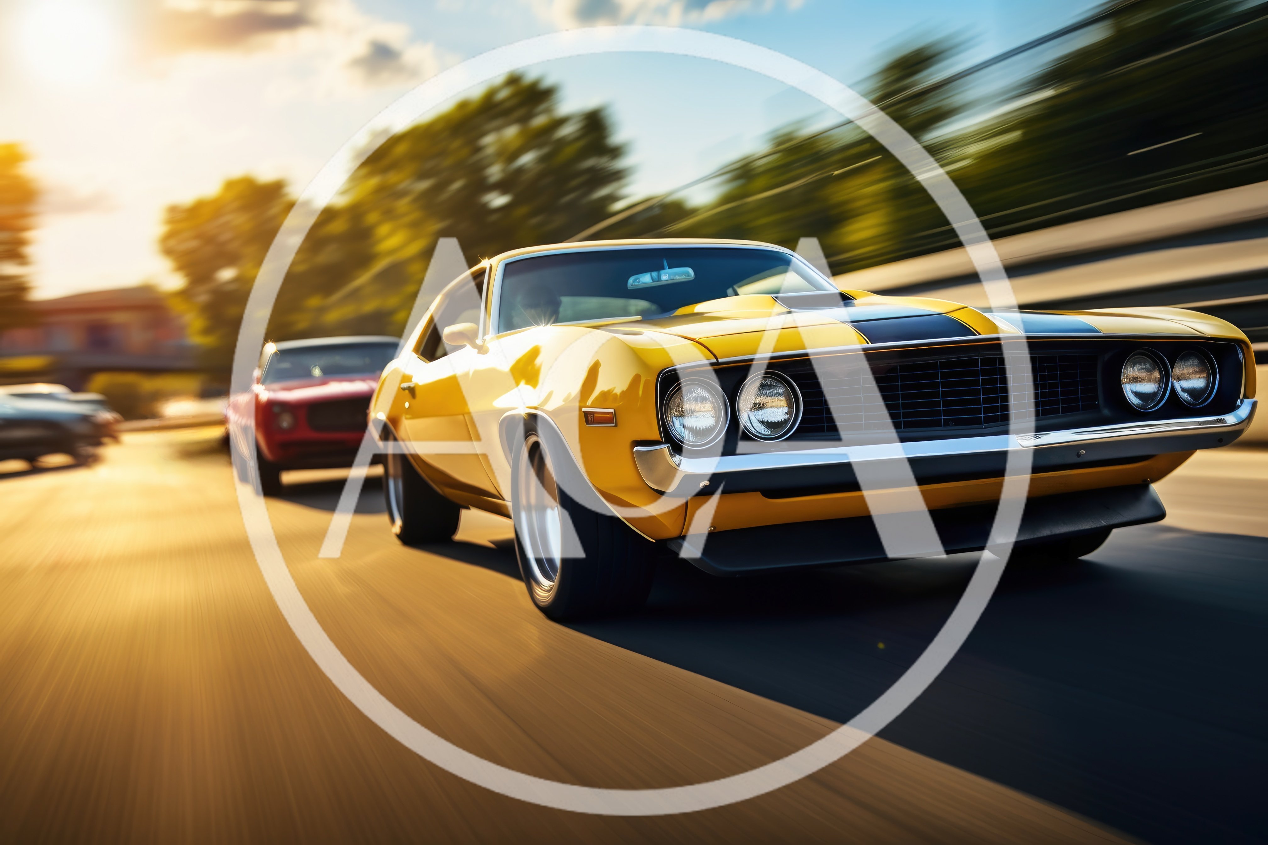Yellow Muscle Car Racing On Highway