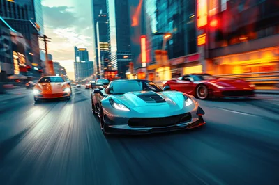 High Speed Supercars Racing Through Modern City Streets