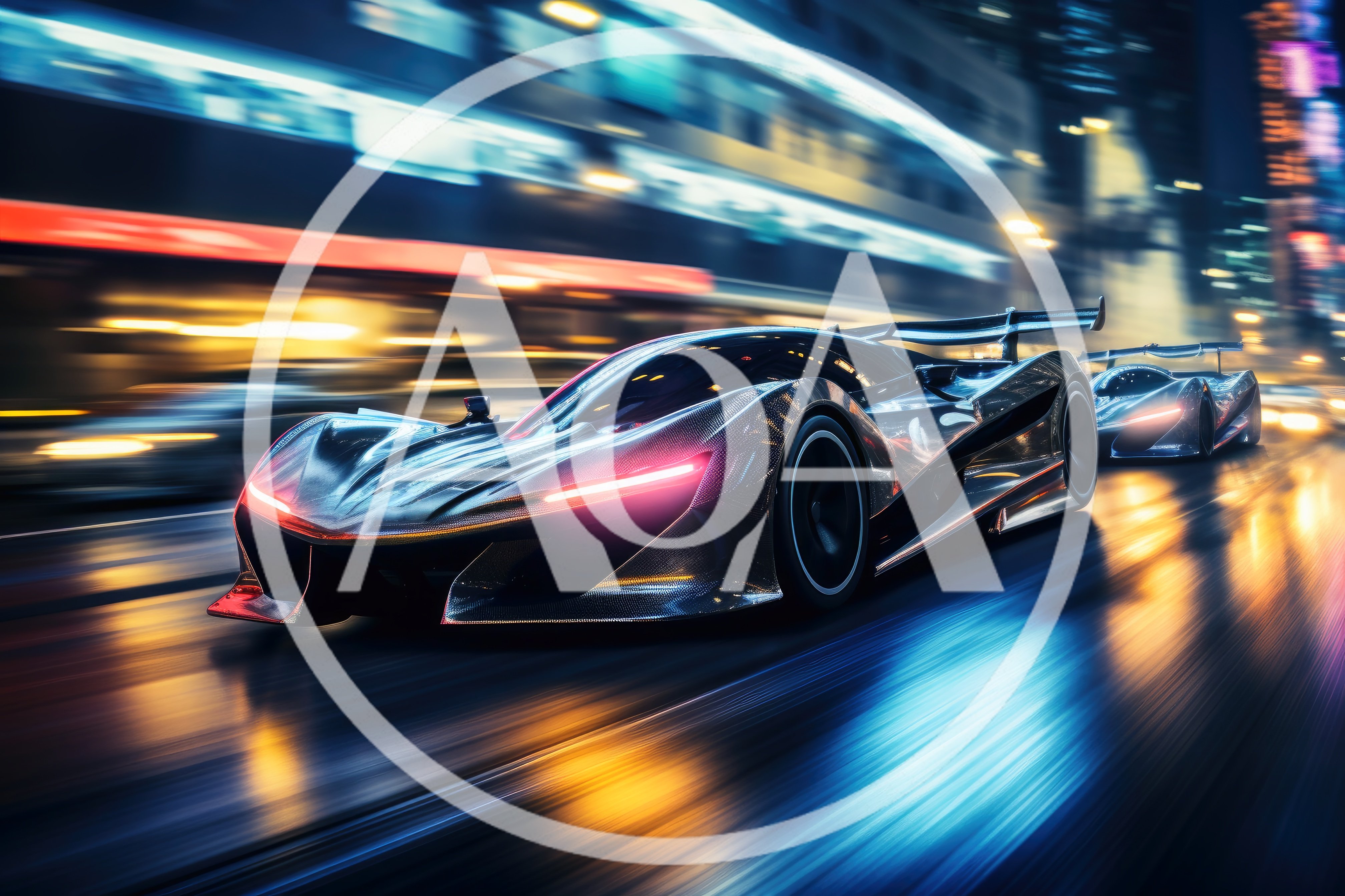 Futuristic Supercars Racing Through A Neon City Street