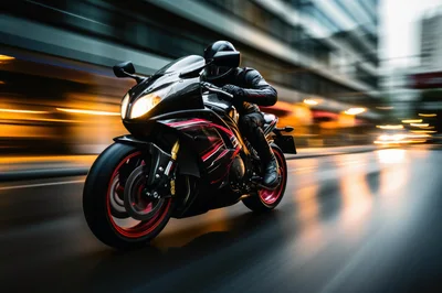 Sportbike Rider Speeding Through City Streets At Night