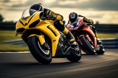 Professional Superbike Racers Competing On A Racetrack