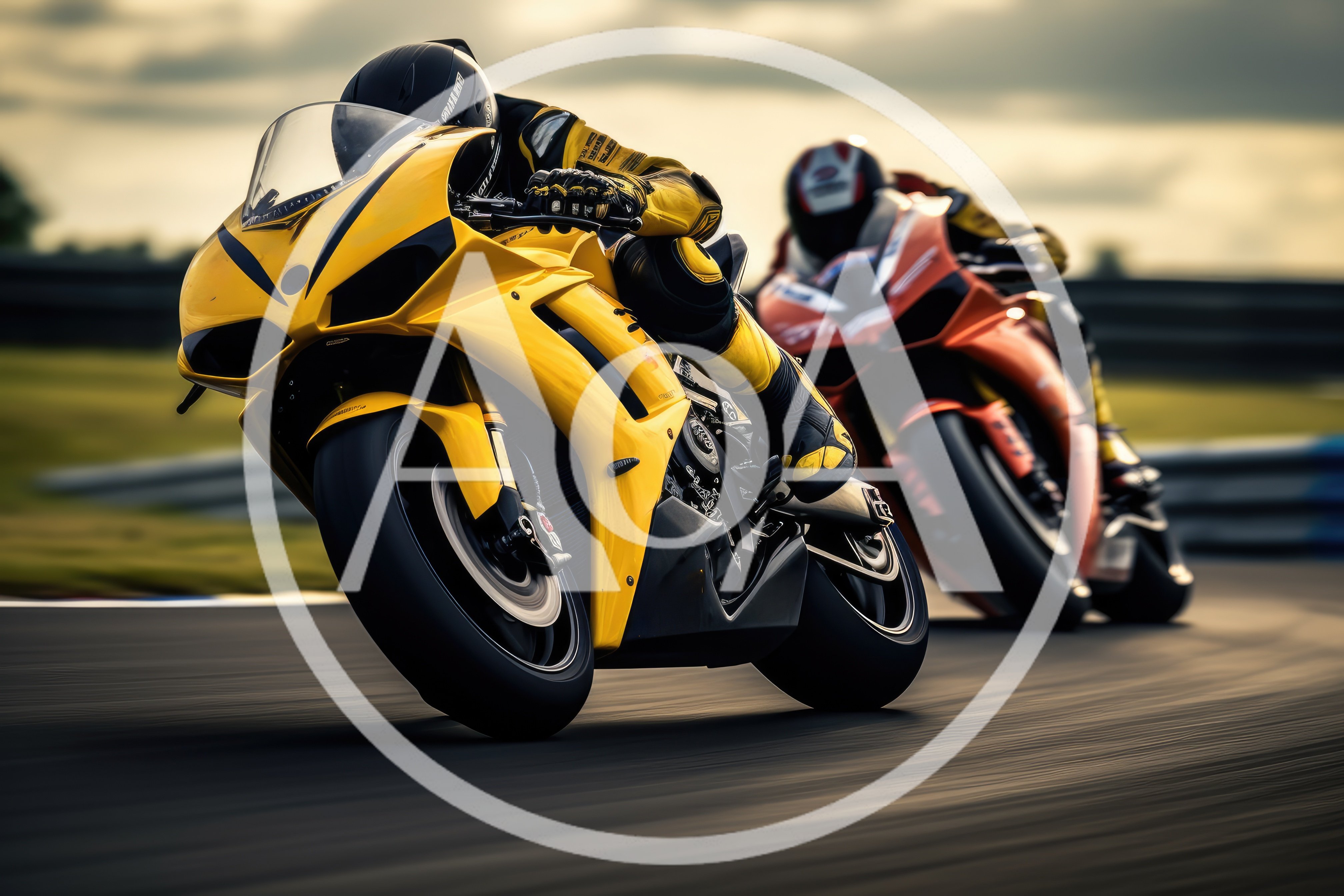 Professional Superbike Racers Competing On A Racetrack