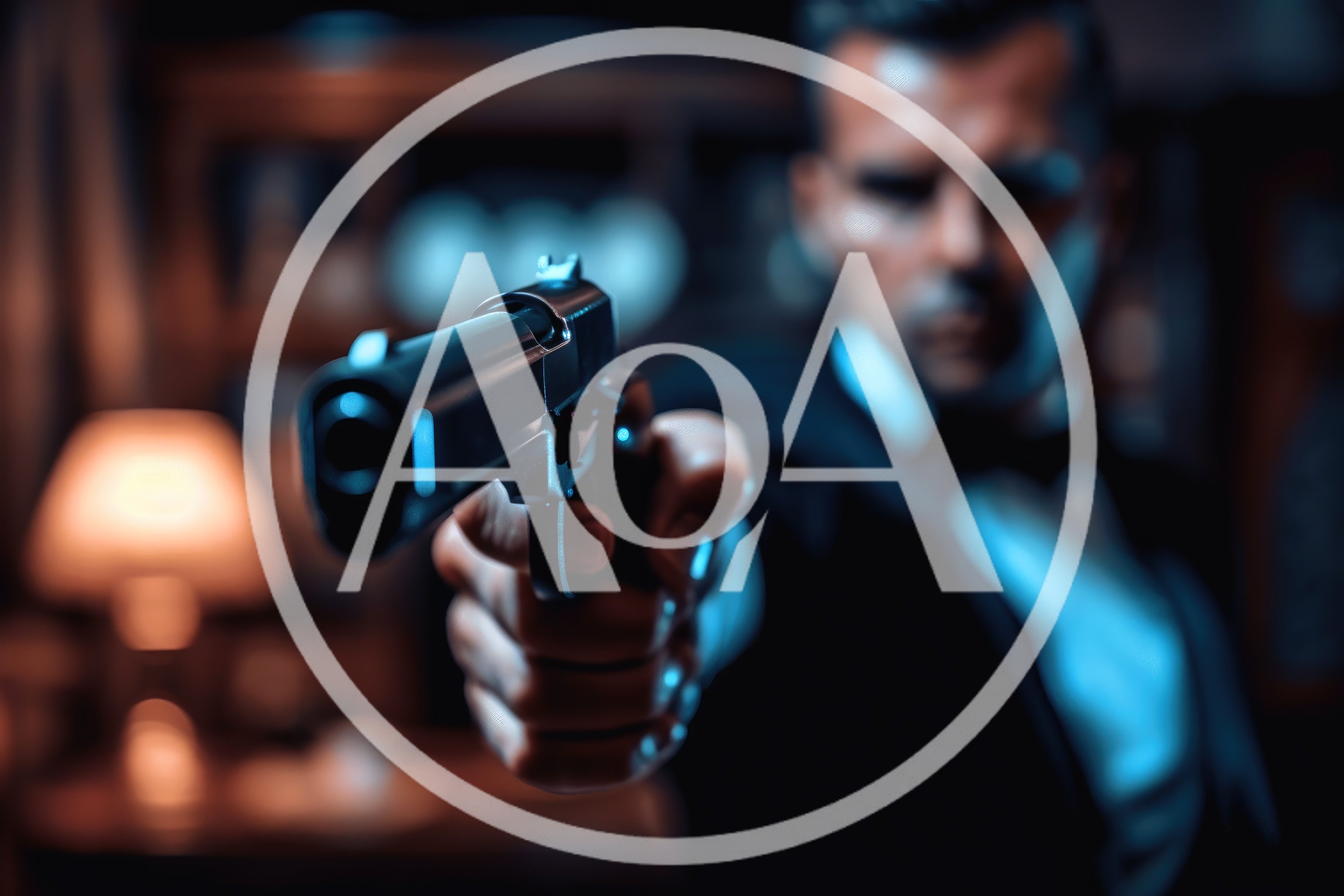 Secret Agent Aiming A Handgun In Dimly Lit Room