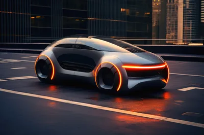 Futuristic Concept Car Driving on Urban Street