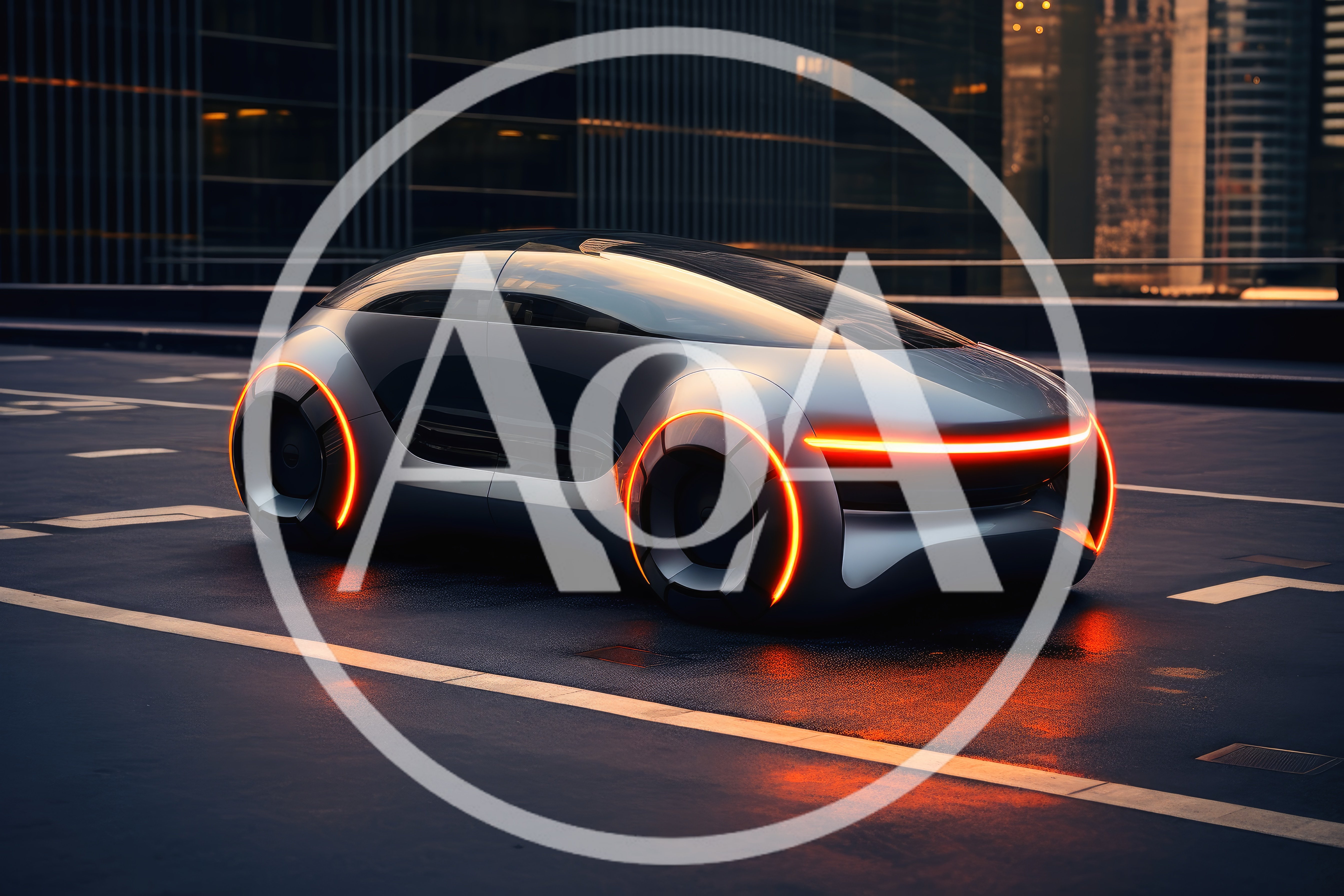Futuristic Concept Car Driving on Urban Street