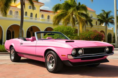 Pink Vintage Ford Mustang Convertible