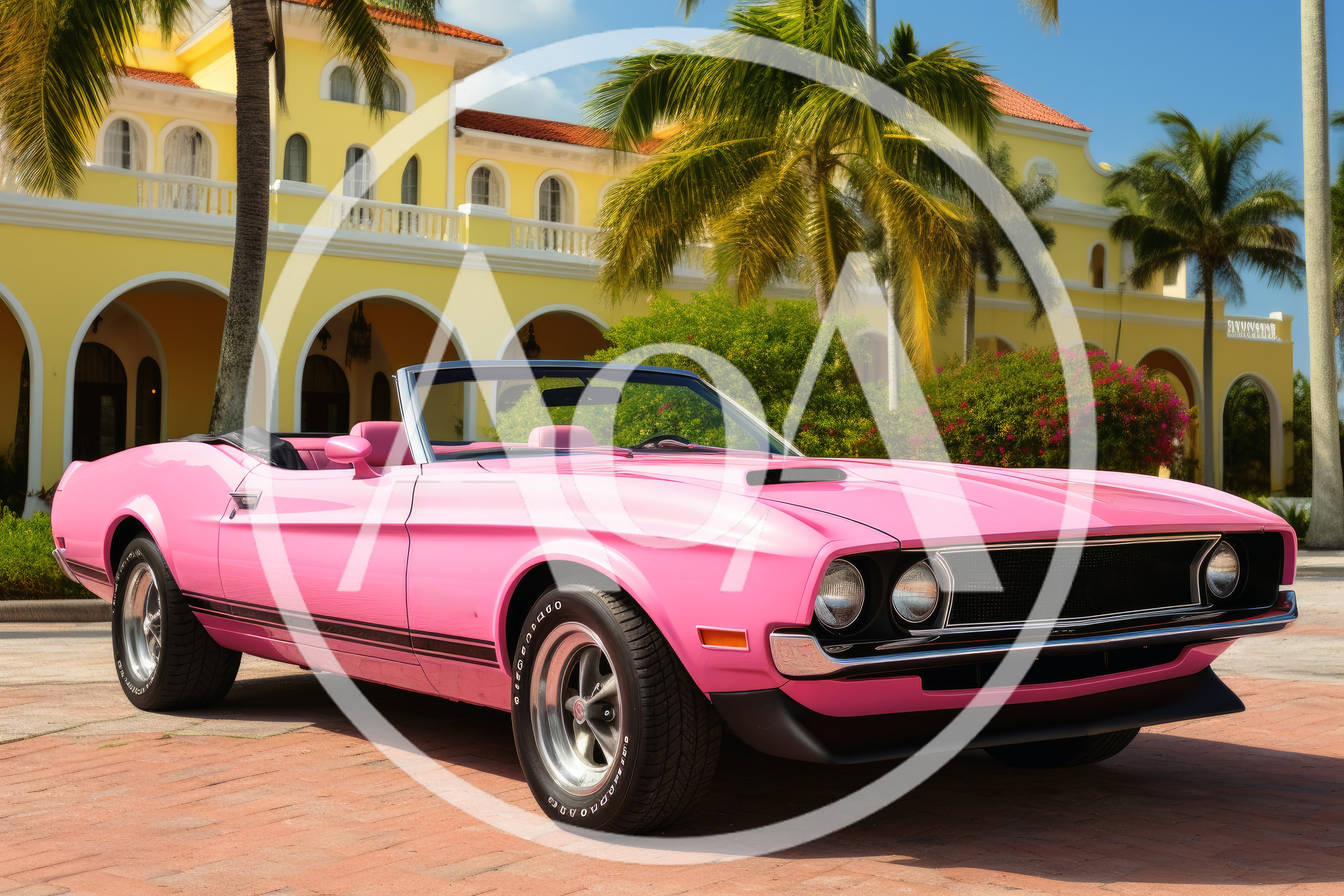 Pink Vintage Ford Mustang Convertible