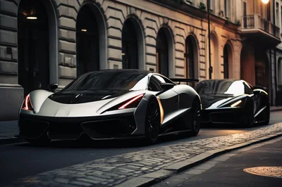 Two Modern Supercars Parked On A European City Street