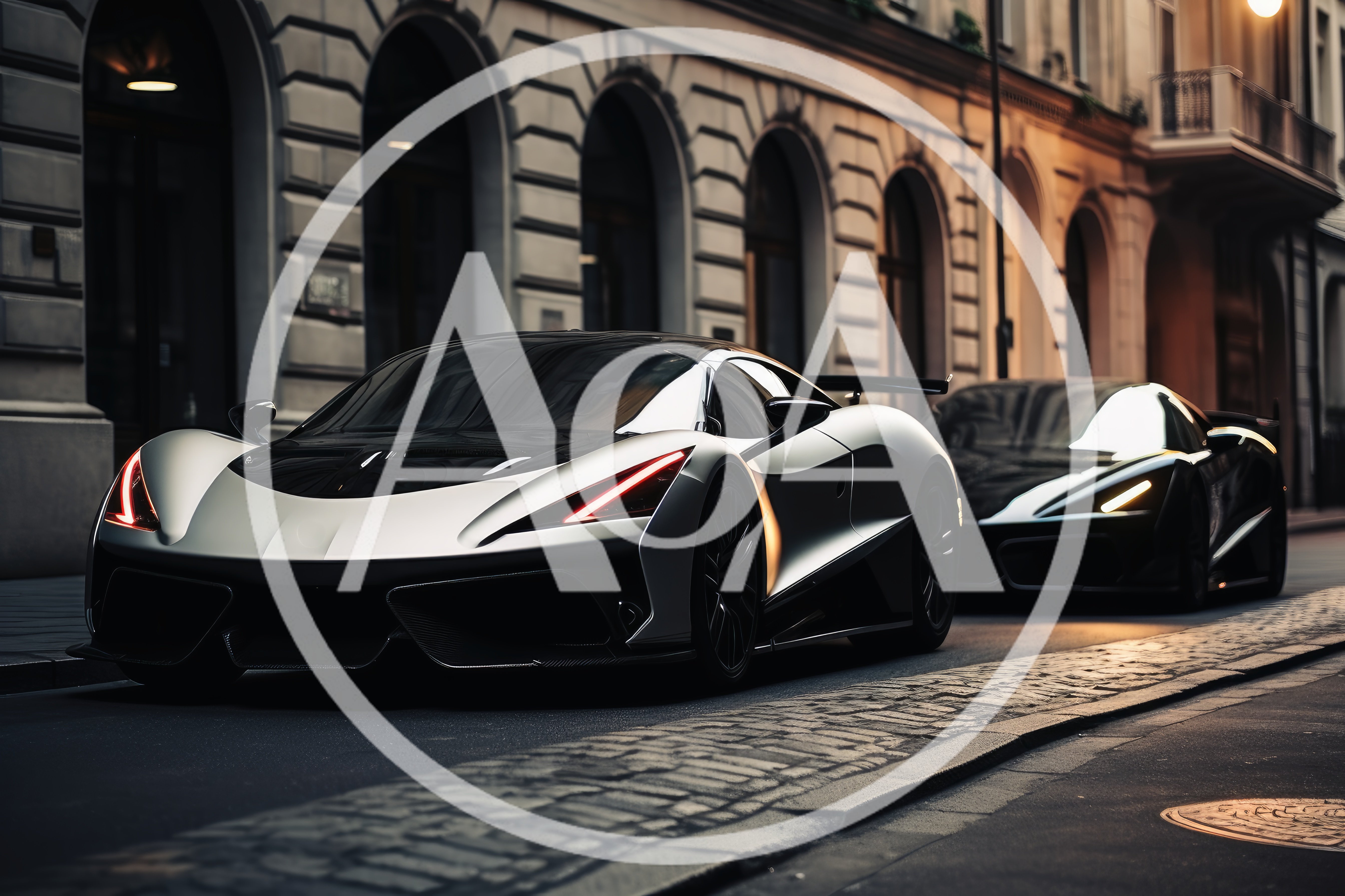 Two Modern Supercars Parked On A European City Street